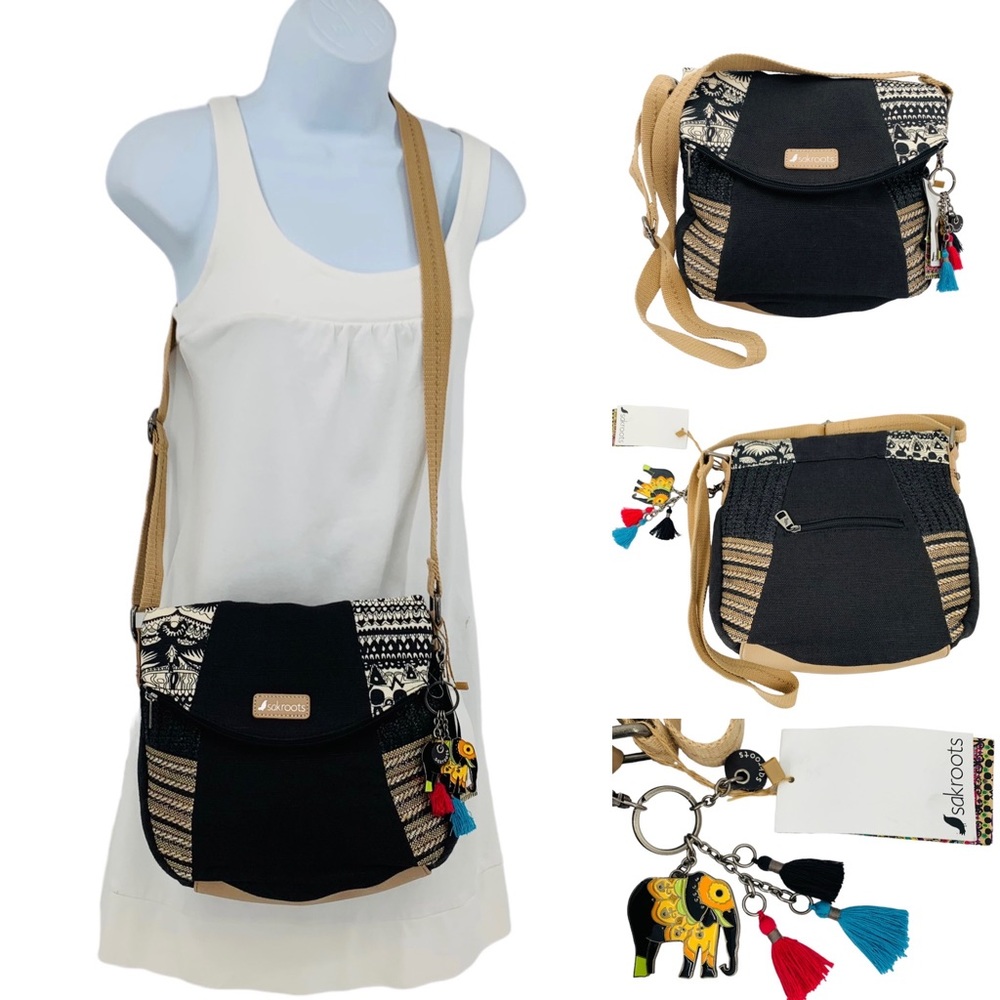 Sakroots Artist Circle Elephant Charms Canvas Foldover Crossbody Bag - Picture 14 of 15